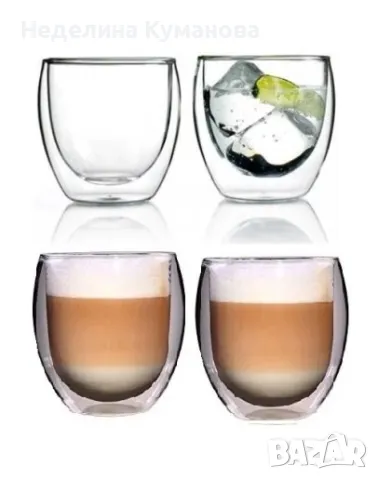 ❌ Стъклени чаши за кафе с двойно дъно к-т 2бр, снимка 4 - Чаши - 47417498