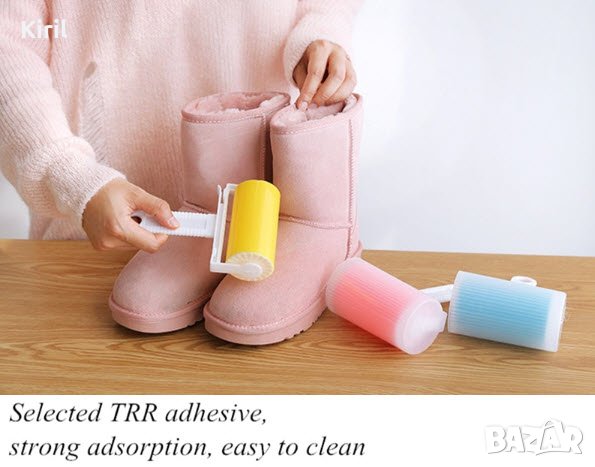  Миеща се Ролка за почистване на косми  Силиконова, За многократна употреба, 11x18 см, Бял/Син/Зелен, снимка 1