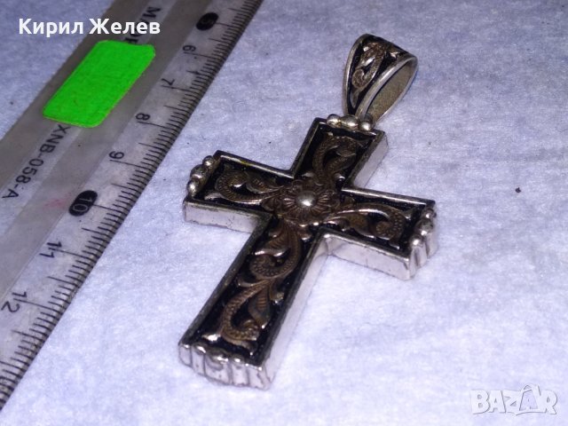 ПОСРЕБРЕН ФЛОРАЛНО ОРНАМЕНТИРАН с НИЕЛО ЕФЕКТ НАГРЪДЕН РЕТРО АРТ КРЪСТ от БЛАГОРОДНА СТОМАНА 37995, снимка 6 - Колиета, медальони, синджири - 41389440