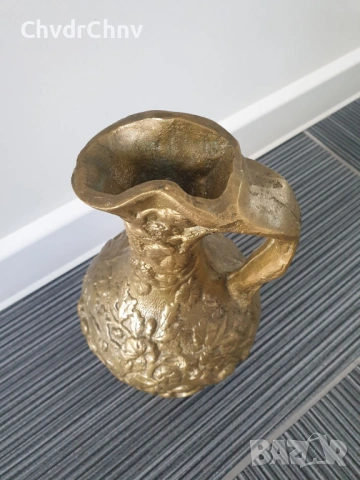 2броя стари италиански кани/20см-4кг/29см-6кг/релефна бронзова кана с деца и плодове, снимка 3 - Антикварни и старинни предмети - 53481227