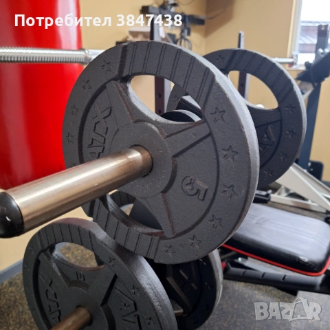 Комплект за фитнес.  Лост, дискове, лежанка, поставка за дискове, стойки за клек , снимка 2 - Фитнес уреди - 53074050