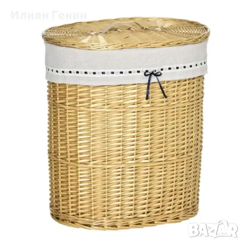 HOMCOM Кош за пране, изработен от върбова ракита, кутия за пране, плетен колектор за пране 