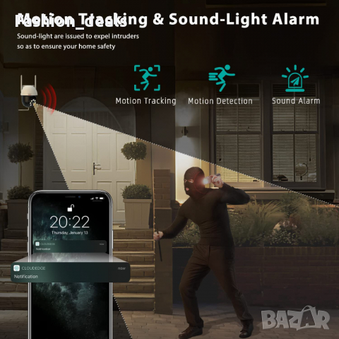 Нова външна камера с нощно виждане, движение сигнал, Наблюдение Охрана, снимка 5 - Камери - 36282993