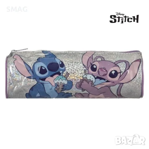 Ученически несесер цилиндър сребрист холограмен stitch angel_1252093, снимка 2 - Други - 55719184