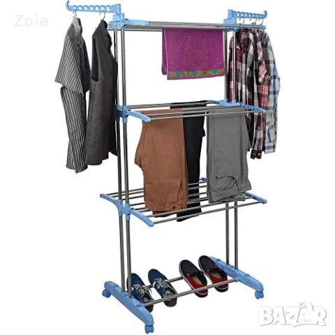 Сушилник за дрехи с 3 нива, колелца и опора за закачалкки, снимка 2 - Други стоки за дома - 47487157