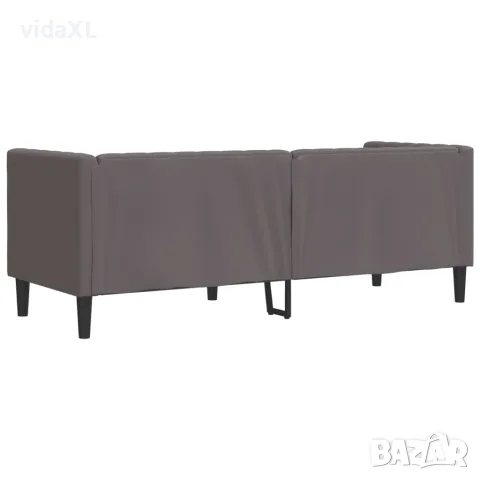 vidaXL Диван Chesterfield с 3 седящи места, сив, kunstnahast, снимка 6 - Дивани и мека мебел - 56147444