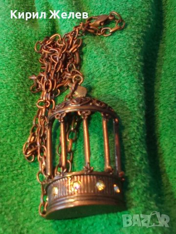 БРОНЗОВ МЕДАЛЬОН СТАТУЕТКА КАФЕЗ за ПТИЧКИ с КАМЪНИ и ВЕРИЖКА 32631, снимка 11 - Колиета, медальони, синджири - 29825557