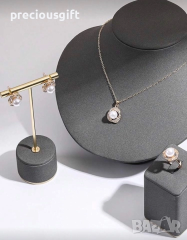 Комплект бижута от 3 части - колие, обеци и пръстен, снимка 5 - Бижутерийни комплекти - 52338688