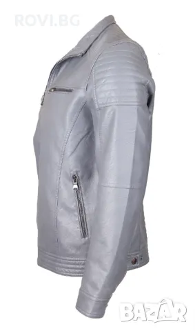 Мъжко сиво кожено яке – 3469, снимка 4 - Якета - 47297274
