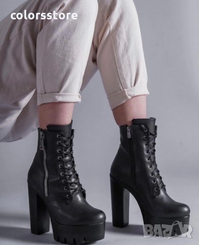 Боти на ток - черна кожа с черно ходило - BT13, снимка 2 - Дамски боти - 35697557