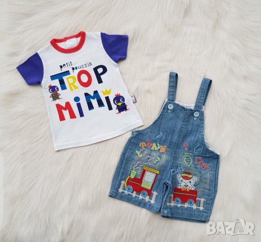 Дънков гащеризон и тениска Petit за бебе 62-68см., снимка 1