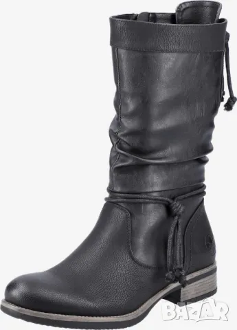 Дамски ботуши от еко кожа с цип Rieker, Подсилена пета, Черни, 40