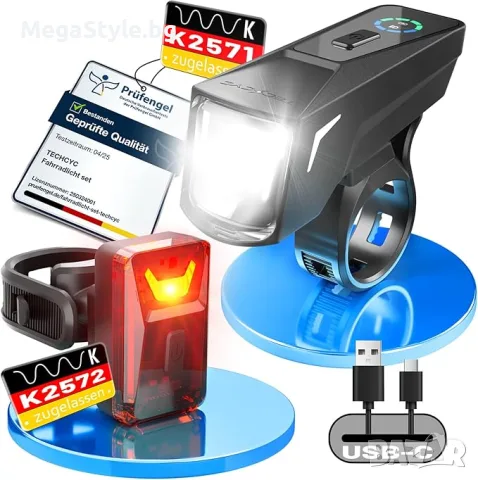 Комплект велосипедни светлини TECHCYC StVZO LED 70 Lux