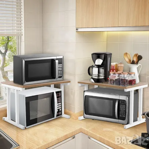 Стойка за микровълнова фурна, 2 рафта за съхранение метален кухненски, снимка 4 - Етажерки - 49756928