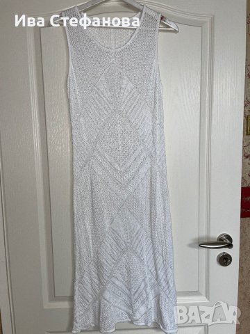 фабрично плетена  бяла дълга елегантна рокля миди midi дължина , снимка 10 - Рокли - 42677901