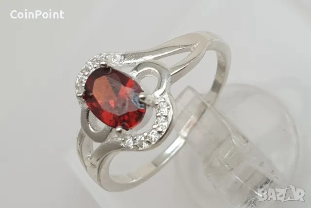 Сребърен пръстен с натурален червен Гранат, снимка 1