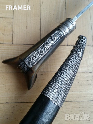 Османски Ятаган от 18 век с кания каракулак нож кама кинжал сабя , снимка 2 - Антикварни и старинни предмети - 50930481