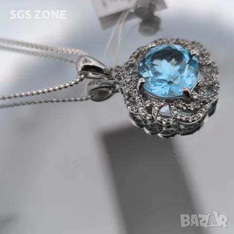 Уникален Медальон с топаз Небесно синьо, снимка 3 - Колиета, медальони, синджири - 49825022