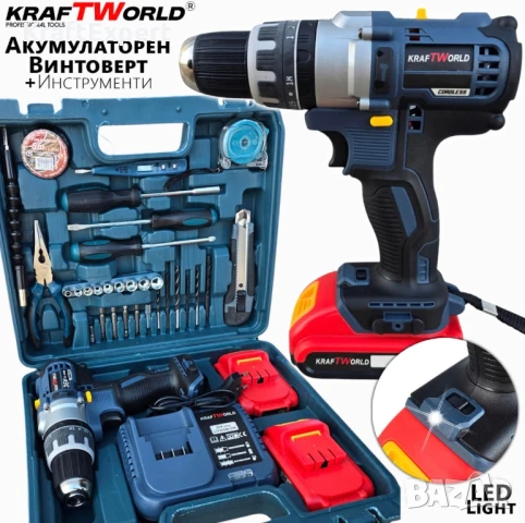 Комплект Ударен Винтоверт KraftWorld – с Всички Необходими Инструменти!