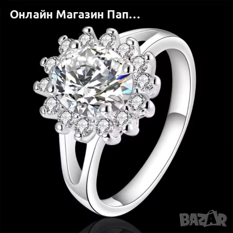 Дамски пръстен URMYLADY 925 сребро с цвете и кристал, снимка 3 - Пръстени - 52376968