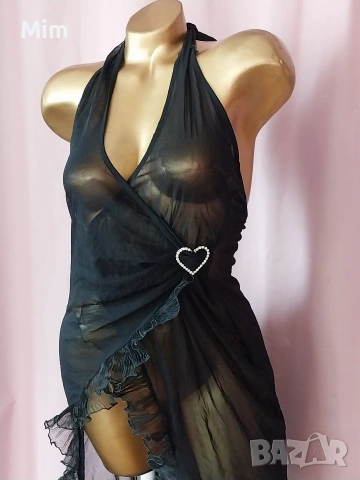 S Черен ефирен халат / нощница/ с къдри, снимка 3 - Нощници - 53730157