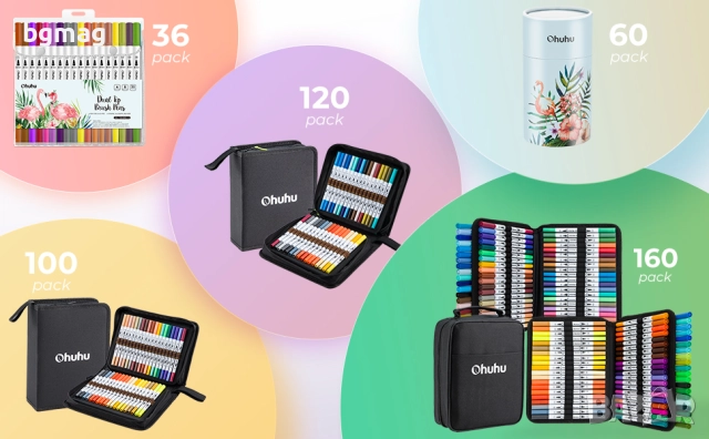 Ohuhu Maui Series маркери с два писеца тип четка и тънък писец, 160 цвята, снимка 14 - Ученически пособия, канцеларски материали - 52183232