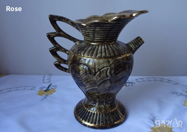 Винтидж керамична ваза, ръчно рисувана от H. Bequet Quaregnon, снимка 10 - Вази - 52650228