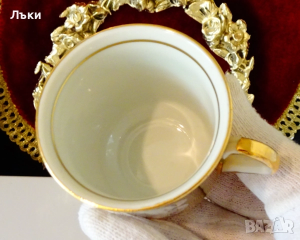 Италианска порцеланова чаша с чиния,злато,Фрагонар. , снимка 5 - Антикварни и старинни предмети - 52267779