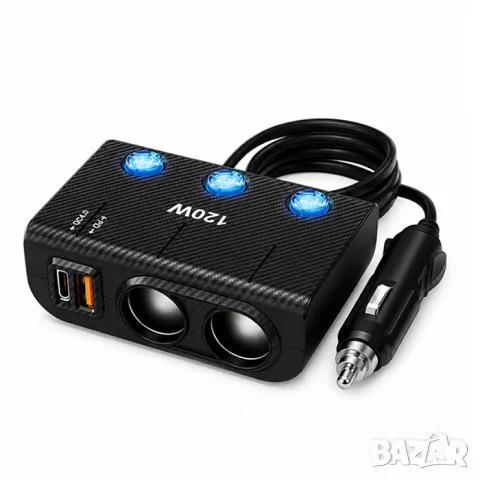 Разклонител за запалка с 2 гнезда USB QC 4.0 и Type-C PD, снимка 2 - Аксесоари и консумативи - 55862949