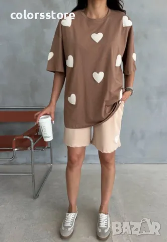 Дамски къс комплект Beige Hearts, снимка 4 - Комплекти - 49173999