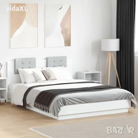 vidaXL Рамка за легло с табла и LED осветление, бяла, 120x200 см, снимка 2 - Спални и легла - 56146767