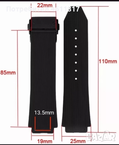 Силиконови каишки за часовник HUBLOT 25-19мм, снимка 2 - Каишки за часовници - 52179643