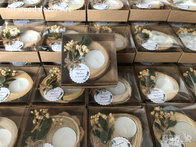 Подарък за гости – Дървен свещник, снимка 11 - Други - 53873467