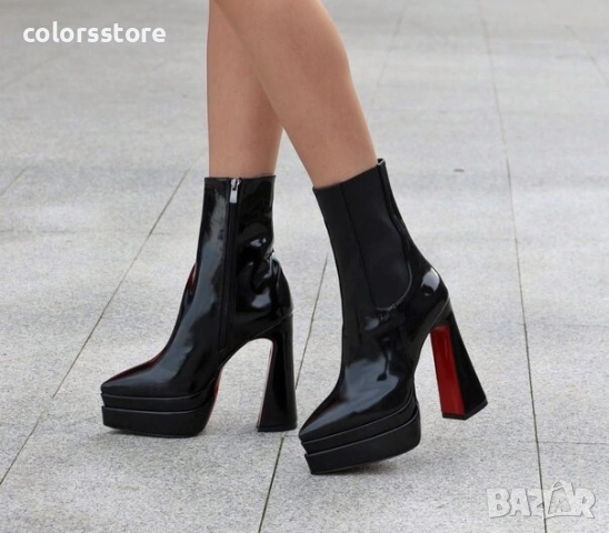 Боти на ток - черен лак и ластик - YSV5 