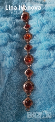 Уникална сребърна гривна с кехлибар ковано сребро., снимка 2 - Гривни - 53218553