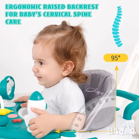 Регулируема бебешка проходилка 3в1, сгъваема, ергономична, синя, снимка 6 - Проходилки - 52571816