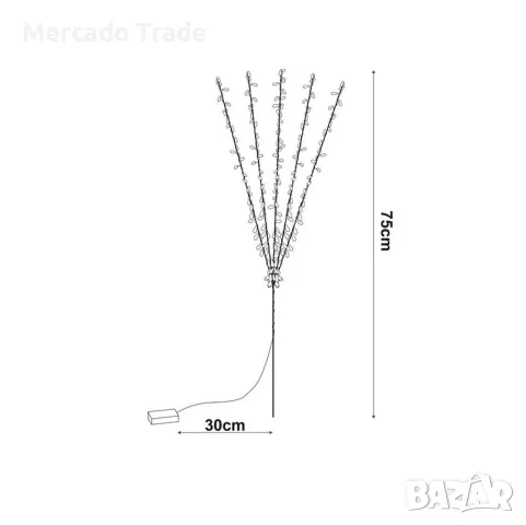 Декоративни клони сребърни с кристали Mercado Trade, LED светлини, 75см, 2бр., снимка 5 - Декорация за дома - 47945134