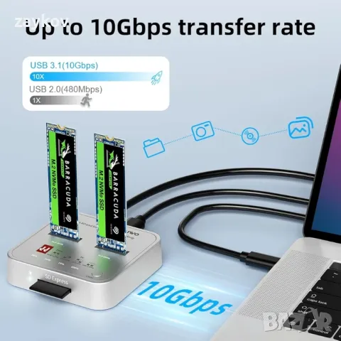 MAIWO SATA M.2 NVMe докинг станция поддръжка на клониране
, снимка 2 - Твърди дискове - 47841909