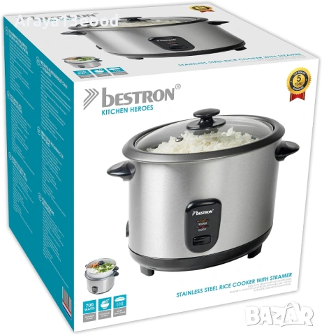 Bestron ARC180 Мултифункционален уред за готвене на пара от неръждаема стомана 1.8 литра 700 W, снимка 5 - Уреди за готвене на пара - 53800254