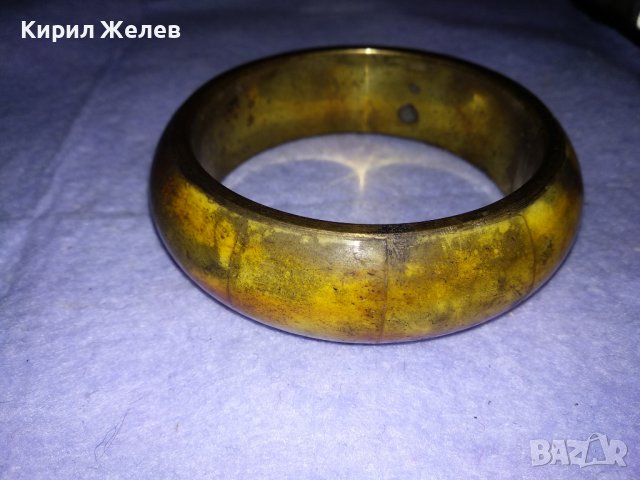 СТАРА МЕСИНГОВА ТРАДИЦИОННА ТИБЕТСКО - НЕПАЛСКА ГРИВНА с РОГ РЪЧНО ПОЛИРАН ШЛИФОВАН 10082