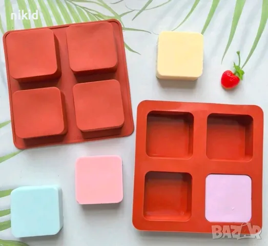 4 заоблени квадрат квадрати силиконов молд форма фондан сапун гипс шоколад кексчета 
