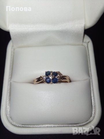 Розово злато с диаманти и сапфири/златен пръстен/