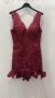 Дамска Официална Елегантна Къса Червена Рокля С Дантела И Апликации Код Roni7, снимка 2