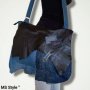 Асиметрична дамска чанта от деним и естествена кожа 