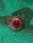 СТАРИНЕН МЕСИНГОВ АЖУРЕН МАЙСТОРСКИ СКЪПОЦЕНЕН ПРЪСТЕН с ГОЛЯМ ЮВЕЛИРНО ФАСЕТИРАН ГРАНАТ 27156, снимка 9