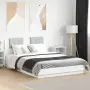 vidaXL Рамка за легло с табла и LED осветление, бяла, 120x200 см, снимка 2