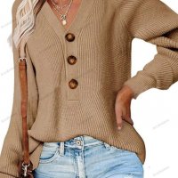 Дамски ежедневен моден плетен пуловер с V-образно деколте, 5цвята - 023, снимка 13 - Блузи с дълъг ръкав и пуловери - 39728515