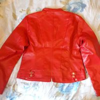 Червено дамско кожено яке, снимка 4 - Якета - 41082047