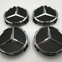 капачки за джанти за мерцедес Mercedes 75мм черни гланц хром 4 броя, снимка 3 - Аксесоари и консумативи - 40264040