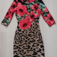 УНИКАЛНО КРАСИВА рокля по тялото в леопардов принт на цветя, снимка 1 - Рокли - 41890717